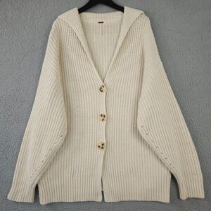 Free People Sweater Womens Medium Cream Swim Too Deep Cardi Cardigan Rib Knit